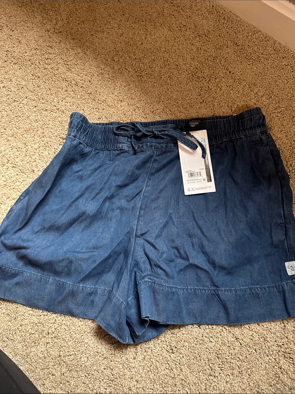 Women's High-Waist Chambray Drawstring Shorts - Blue